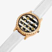 Load image into Gallery viewer, Ti Amo I love you - Exclusive Brand - Black &amp; White Stripes with Gold Dots - Unisex Designer Italian Olive Wood Watch - Leather Strap
