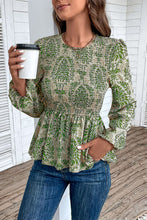 Load image into Gallery viewer, Smocked Printed Balloon Sleeve Blouse
