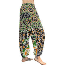 Load image into Gallery viewer, Ti Amo I love you  - Exclusive Brand  - Green, Black &amp; Orange Pattern - Women&#39;s Harem Pants
