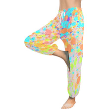 Load image into Gallery viewer, Ti Amo I love you  - Exclusive Brand  - Orange, Aqua &amp; Yellow Splotched Pattern - Women&#39;s Harem Pants
