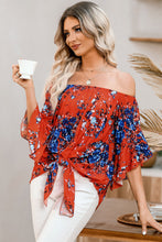 Load image into Gallery viewer, Tied Printed Off-Shoulder Half Sleeve Blouse
