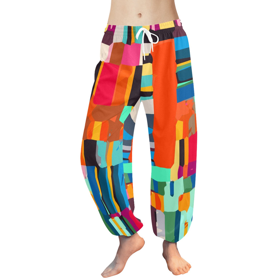 Ti Amo I love you  - Exclusive Brand  - Red & Multicolor Block Pattern - Women's Harem Pants