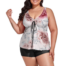 Load image into Gallery viewer, Ti Amo I love you - Exclusive Brand - Iron 2, Stiletto 2, Old Rose &amp; Tapestry Floral - Women&#39;s Plus Size Drawstring 2pc Swimsuit
