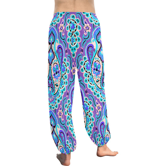 Ti Amo I love you  - Exclusive Brand  - Purple & Teal Floral Pattern - Women's Harem Pants - Sizes XS-2XL