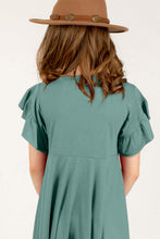 Load image into Gallery viewer, Teal - Jrs Round Neck Petal Sleeve Dress
