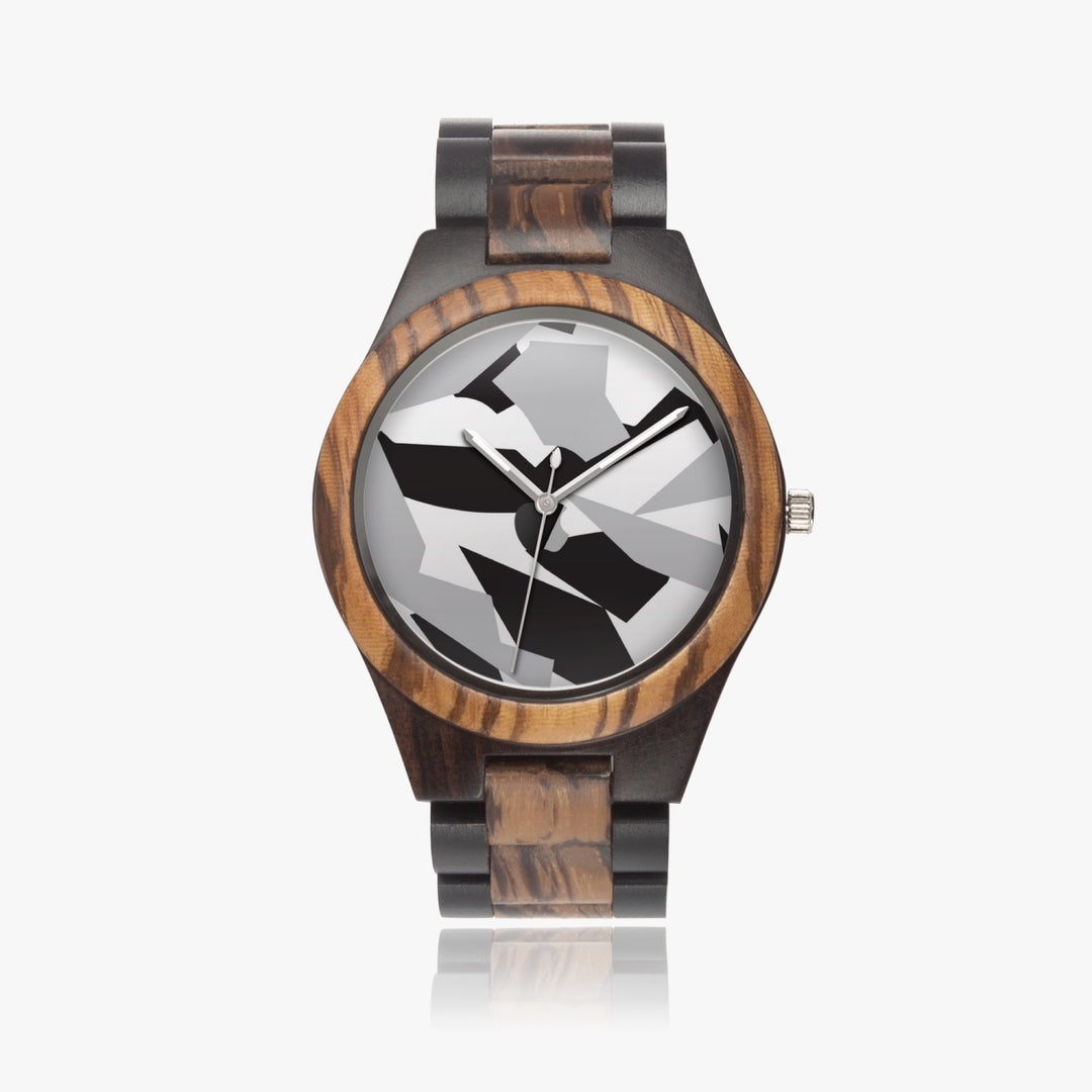 Ti Amo I love you - Exclusive Brand - Unisex Designer Black, Gray & White Cool Geometric Pattern - Indian Ebony Wood Watch 45mm