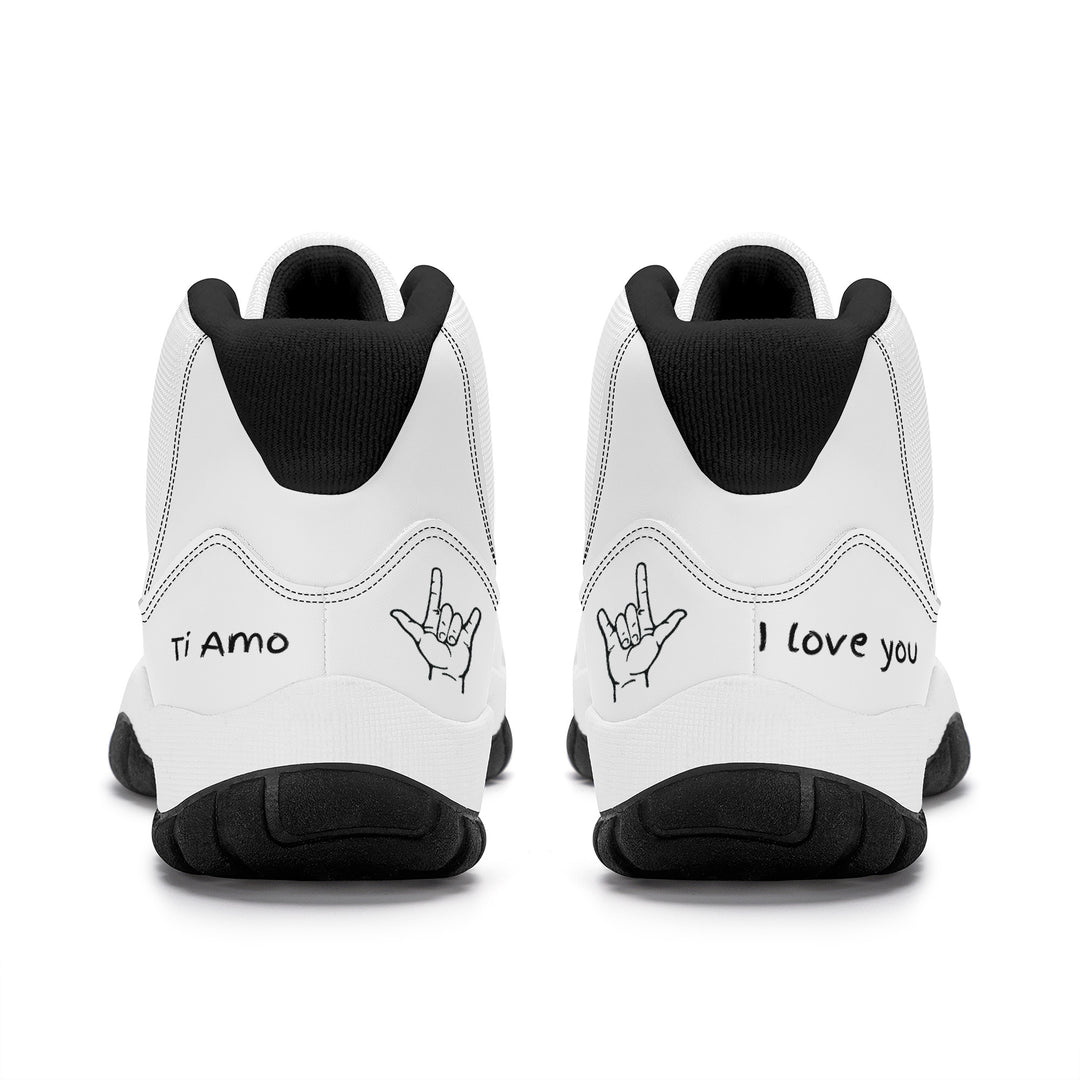 Ti Amo I love you - Exclusive Brand - White - Black Lettering - High Top Air Retro Sneakers - Black Laces
