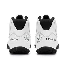 Load image into Gallery viewer, Ti Amo I love you - Exclusive Brand - White - Black Lettering - High Top Air Retro Sneakers - Black Laces
