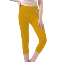 Load image into Gallery viewer, Ti Amo I love you - Exclusive Brand  - Gamboge Yellow - Double White Heart - Womens / Teen Girls / Womens Plus Size - Capri Yoga Leggings - Sizes XS-3XL
