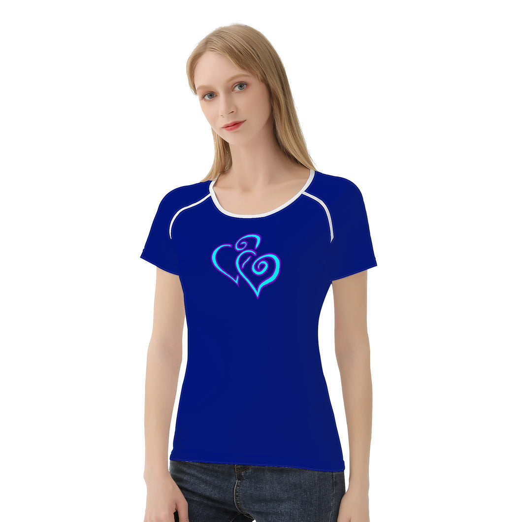 Ti Amo I love you - Exclusive Brand - Dark Imperial Blue- Double Cyan Heart - Women's T shirt