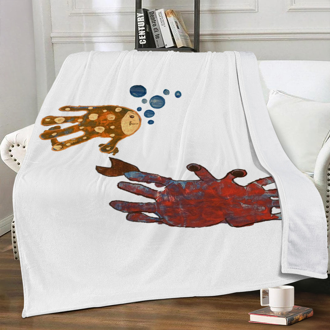 Ti Amo I love you - Exclusive Brand - Crab & Fish Childrens Handprint Drawing - Blankets