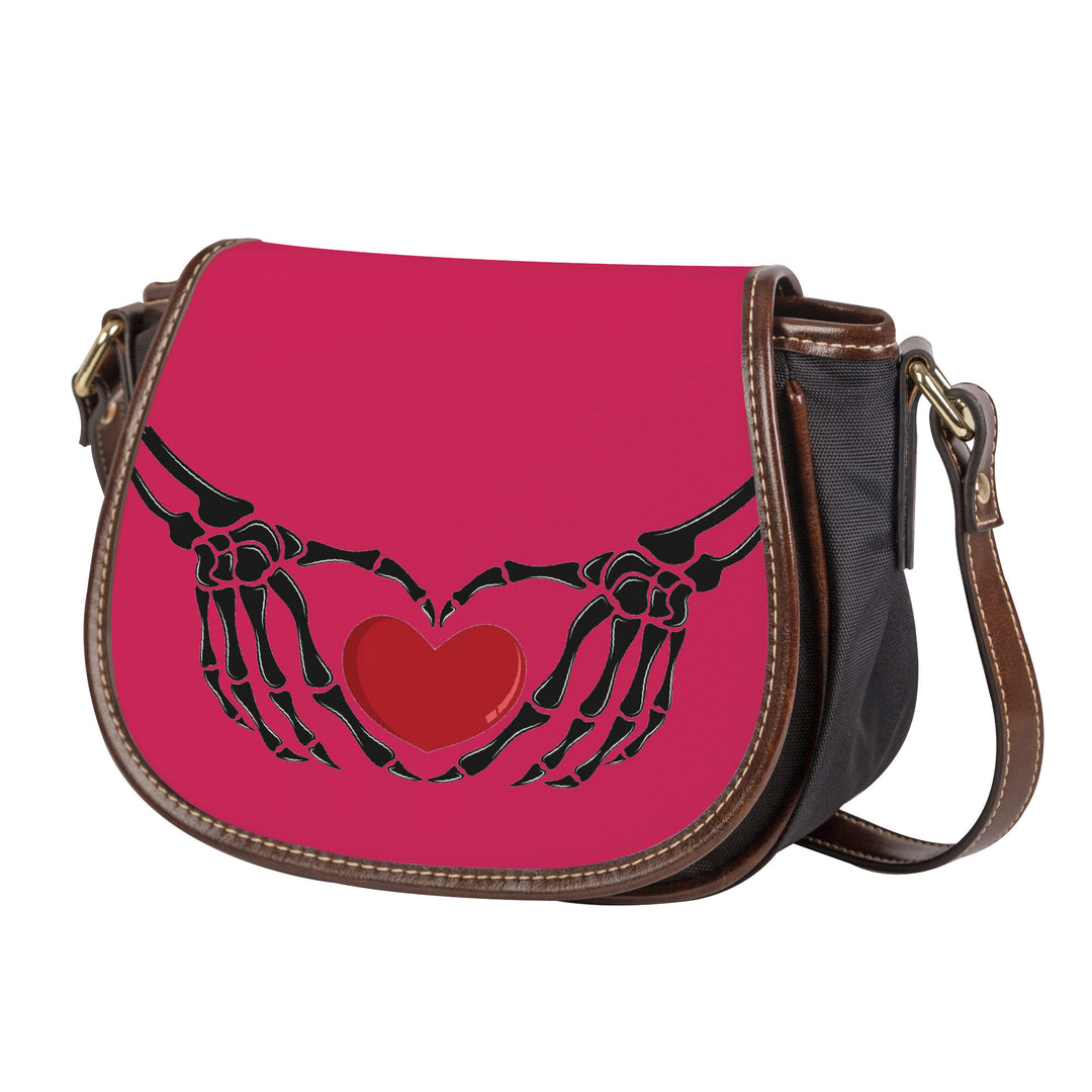 Ti Amo I love you - Exclusive Brand - Cerise Red 2 - Skeleton Hands with Heart - Saddle Bag
