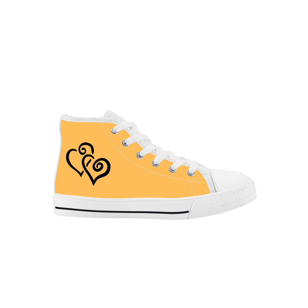 Ti Amo I love you - Exclusive Brand - Light Orange - Double Black Heart - Kids High Top Canvas Shoes