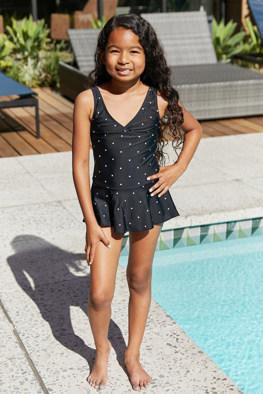 Toddler / Kids - Girls - Marina West Swim Clear Waters Swim Dress in Black/White Dot - Sizes 2/3T-Kids 10/11