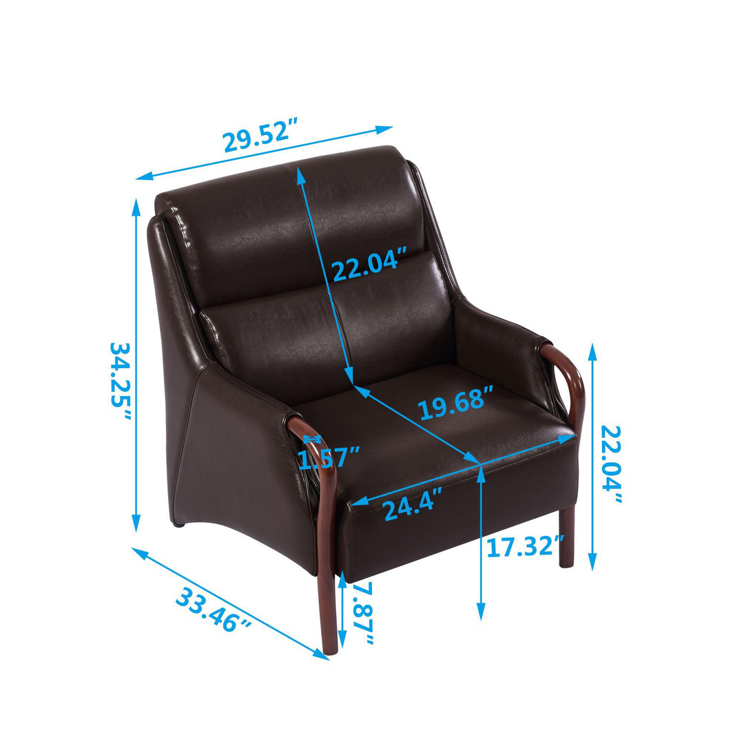 Single Sofa Armchair PU Leather Wooden Legs Reading Chair for Living Room