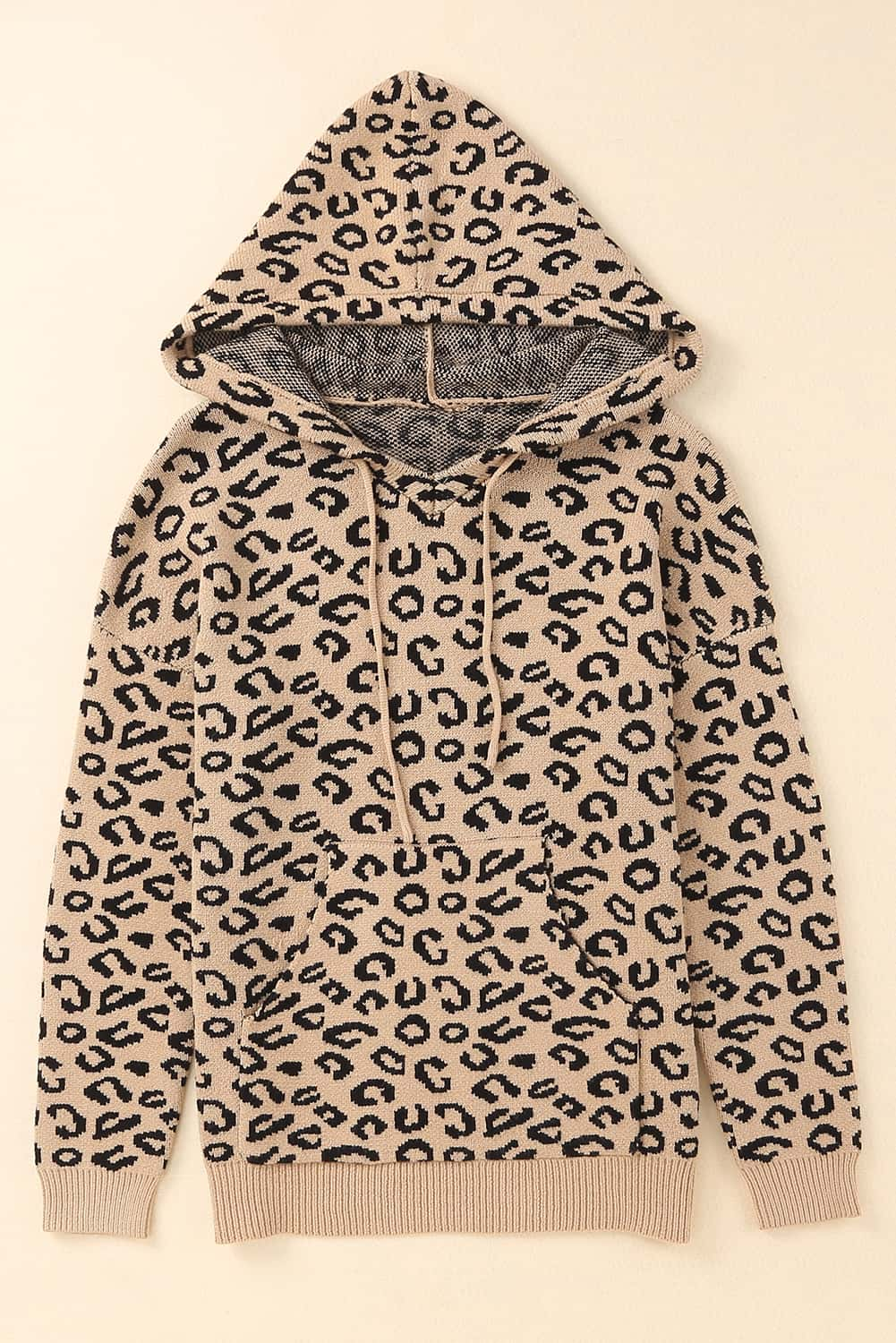 Woven Right Leopard Print Drawstring Hooded Sweatshirt