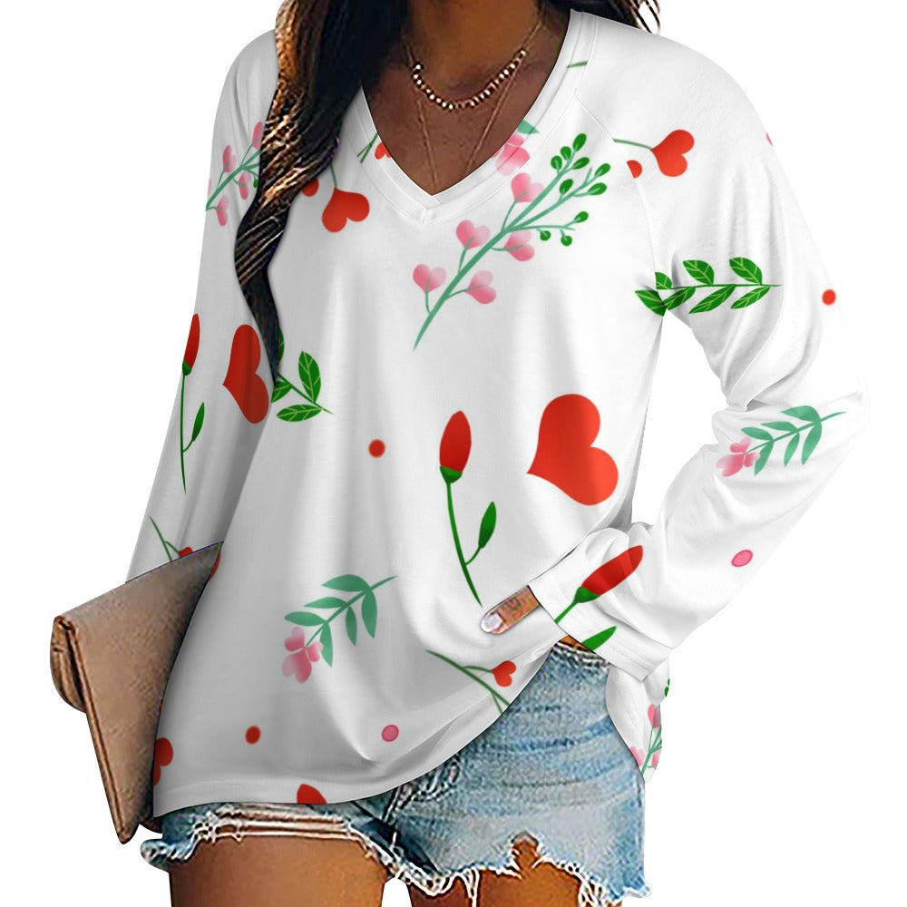 Ti Amo I love you - Exclusive Brand - Hearts & Flowers - Women's Long Sleeve Loose Tee - Sizes S-5XL