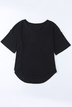 Load image into Gallery viewer, Waffle-Knit V-Neck Dropped Shoulder Blouse - Ti Amo I love you
