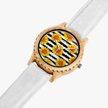 Load image into Gallery viewer, Ti Amo I love you - Exclusive Brand  - Black &amp; White Stripes with Sunflowers - Italian Olive Lumber Wooden Watch - Leather Strap
