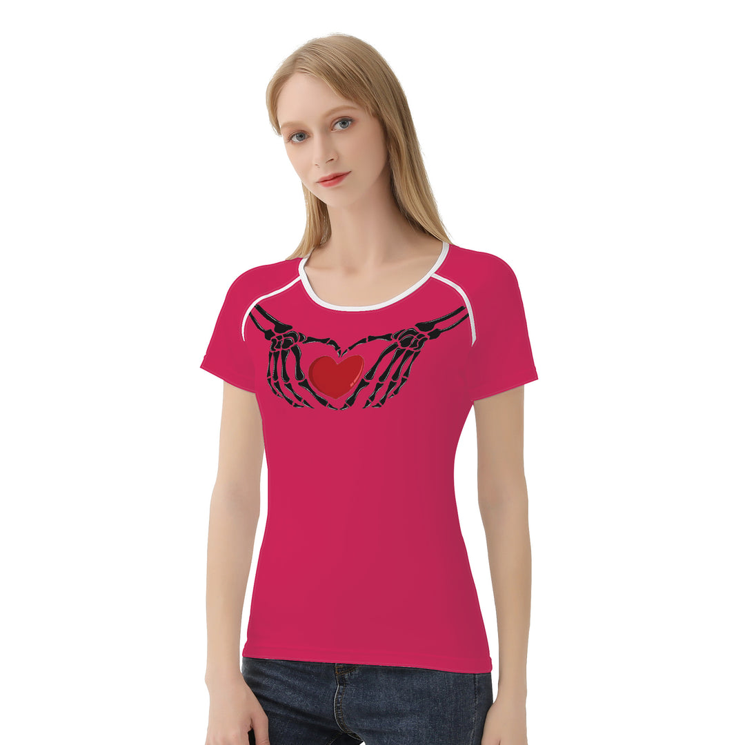 Ti Amo I love you - Exclusive Brand - Cerise Red 2 - Skeleton Hands with Heart  -Women's T shirt - Sizes XS-2XL