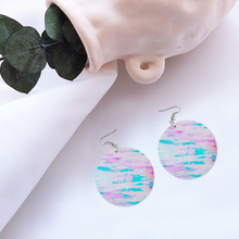 Load image into Gallery viewer, Ti Amo I love you - Exclusive Brand  - Orchid &amp; Bright Turquoise - Geometric Round Wooden Earrings
