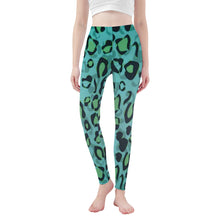 Load image into Gallery viewer, Ti Amo I love you - Exclusive Brand - Tradewind with Aqua Forest Leopard Spots - Womens / Teen Girls / Womens Plus Size - Yoga Leggings - Sizes XS-3XL
