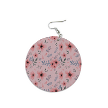 Load image into Gallery viewer, Ti Amo I love you - Exclusive Brand - Pinkish Grey with Old Rose Flowers - Geometric Round Wooden Earrings
