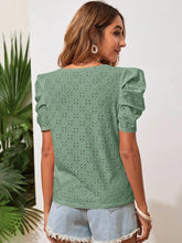 Load image into Gallery viewer, Eyelet Round Neck Puff Sleeve Blouse
