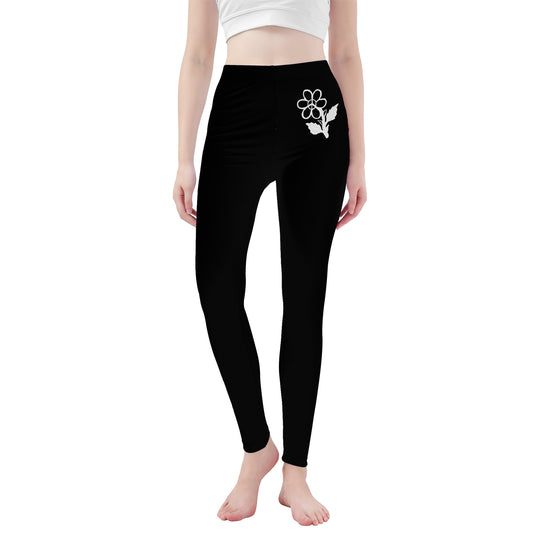 Ti Amo I love you - Exclusive Brand   - Black - White Daisy -  Yoga Leggings