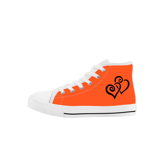 Ti Amo I love you - Exclusive Brand - Orange - Double Black Heart - Kids High Top Canvas Shoes