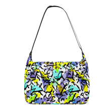 Load image into Gallery viewer, Ti Amo I love you - Exclusive Brand -White with Aquamarine Blue, Eastside, Moody Blue &amp; Ripe Lemon Triangles &amp; Circles - Journey Computer Shoulder Bag
