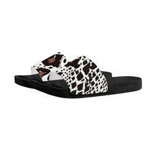 Load image into Gallery viewer, Ti Amo I love you  - Exclusive Brand - White with Black &amp; Spicy Mix Animal Spots  - Slide Sandals - Black Soles
