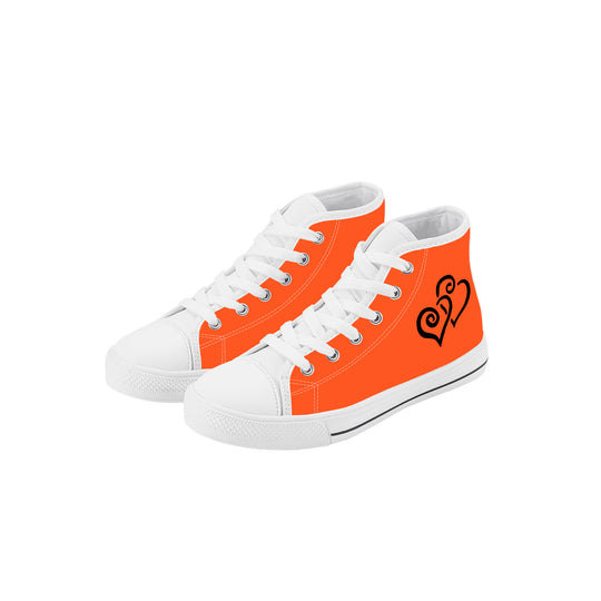 Ti Amo I love you - Exclusive Brand - Orange - Double Black Heart - Kids High Top Canvas Shoes