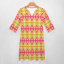 Load image into Gallery viewer, Ti Amo I love you - Exclusive Brand - Yellow &amp; Pink Diamonds - 7-point Sleeve Dress - Sizes S-5XL
