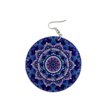 Load image into Gallery viewer, Ti Amo I love you Exclusive Brand - Deep Lavender &amp; Sapphire Blue - Mandala -Geometric Round Wooden Earrings
