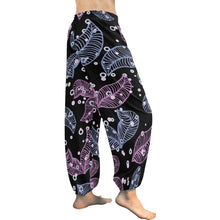 Load image into Gallery viewer, Ti Amo I love you  - Exclusive Brand  -  Purple &amp; Blue Leaf Pattern - Women&#39;s Harem Pants
