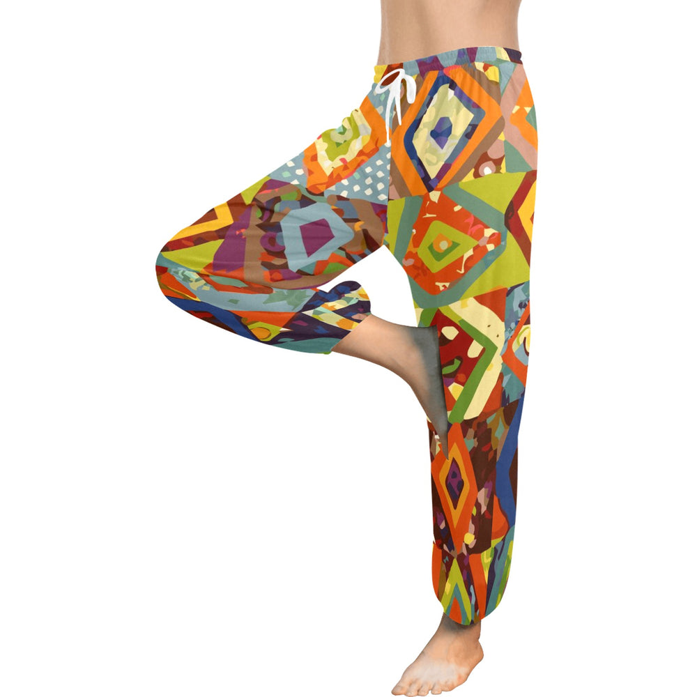 Ti Amo I love you  - Exclusive Brand  - Orange Geometircal Diamond Pattern - Women's Harem Pants - Sizes XS-2XL