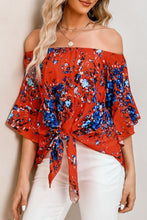 Load image into Gallery viewer, Tied Printed Off-Shoulder Half Sleeve Blouse
