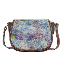 Load image into Gallery viewer, Ti Amo I love you - Exclusive Brand - Purple Blue &amp; White Flower Pattern - PU Leather Flap Saddle Bag One Size
