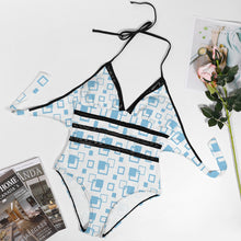 Load image into Gallery viewer, Ti Amo I love you - Exclusive Brand - White with Glacier Squares - Plus Size Swimsuit - Sizes XL-4XL
