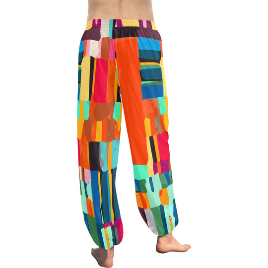 Ti Amo I love you  - Exclusive Brand  - Red & Multicolor Block Pattern - Women's Harem Pants - Sizes XS-2XL