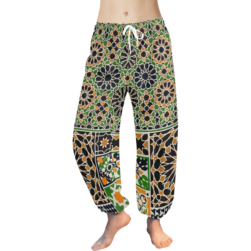 Ti Amo I love you  - Exclusive Brand  - Green, Black & Orange Pattern - Women's Harem Pants