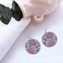 Load image into Gallery viewer, Ti Amo I love you - Exclusive Brand - Dusky Purple Floral - Geometric Round Wooden Earrings
