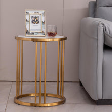 Load image into Gallery viewer, Sintered Stone Round Side/End Table with Golden Stainless Steel Frame
