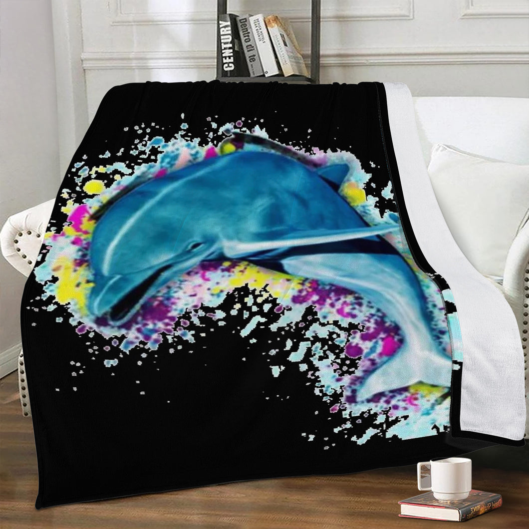 Ti Amo I love you - Exclusive Brand - Black - Dolphin - Micro Fleece Blankets