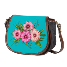 Load image into Gallery viewer, Ti Amo I love you - Exclusive Brand - Vivid Cyan (Robin&#39;s Egg Blue) - Pink Floral - Saddle Bag
