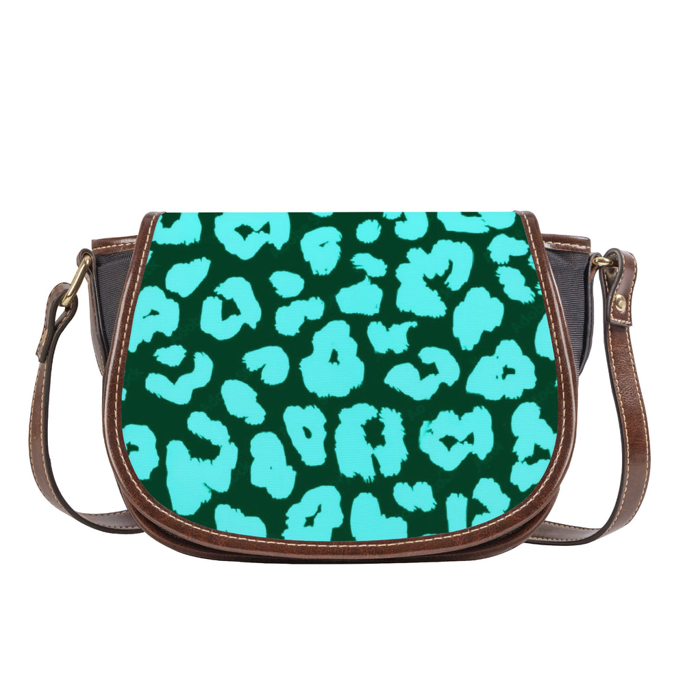 Ti Amo I love you - Exclusive Brand - Kaitoke Green & Aquamarine Animal Pattern - Saddle Bag