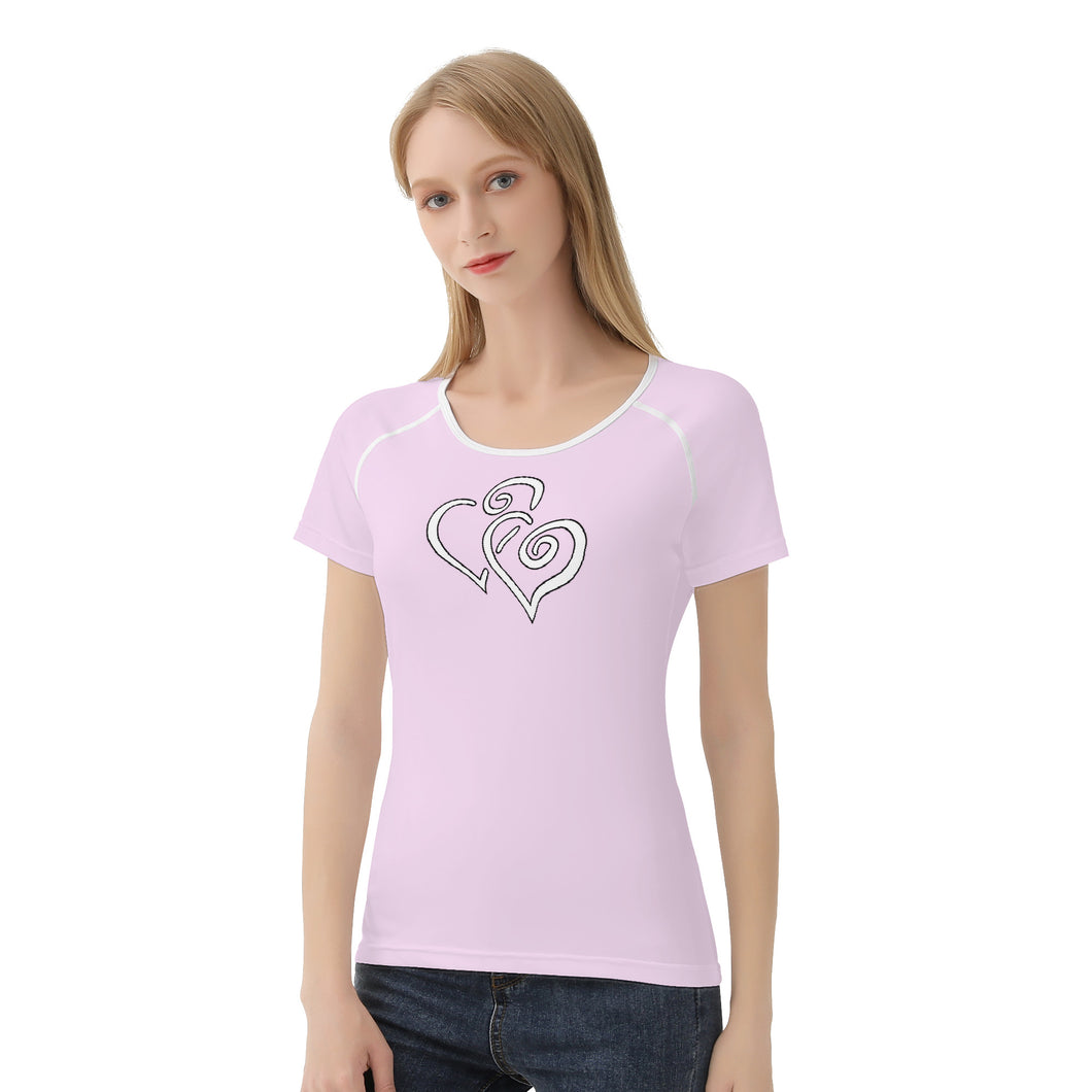 TI Amo I love you - Exclusive Brand - Carousel Pink - Double White Heart - Women's T shirt - Sizes XS-2XL