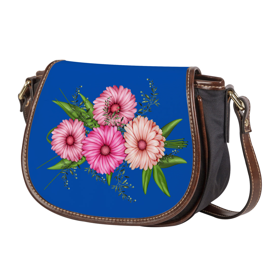 Ti Amo I love you - Exclusive Brand - Dark Blue - Pink Floral - Saddle Bag