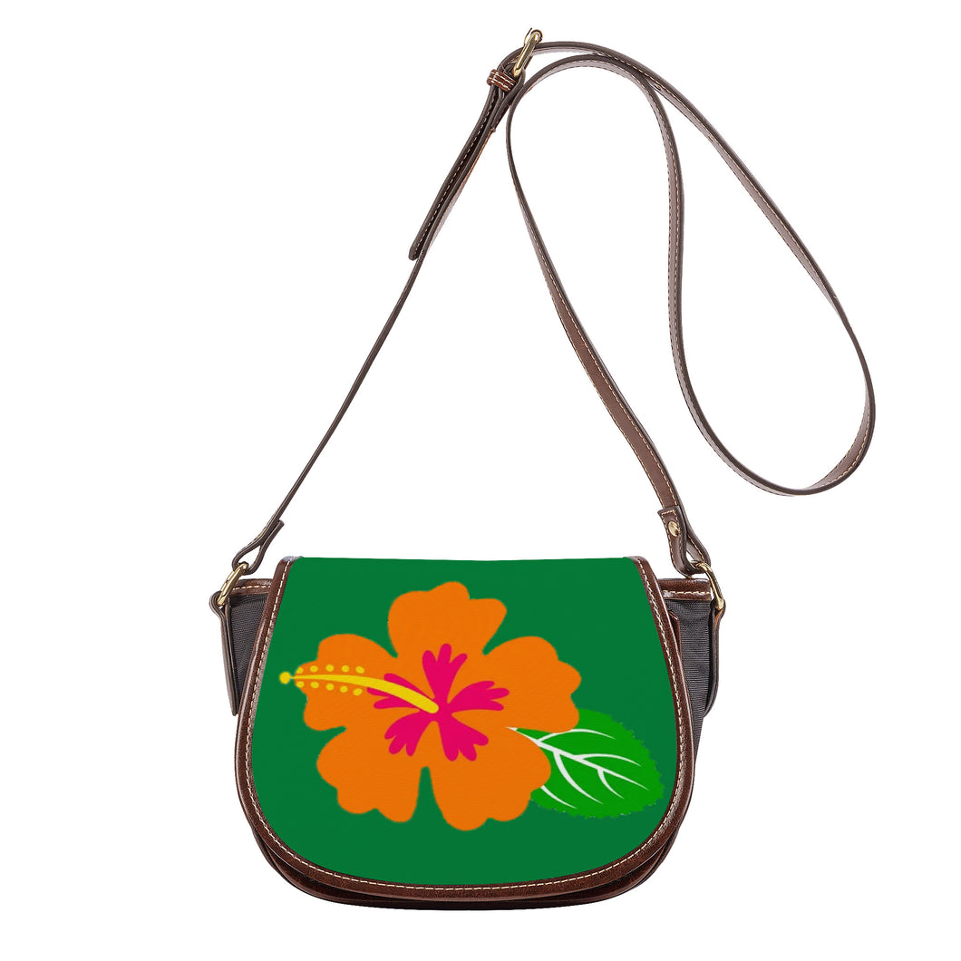 Ti Amo I love you - Exclusive Brand - Fun Green - Hawaiian Flower - Saddle Bag